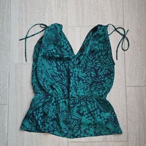 Banana Republic Teal and Black Patterned Blouse